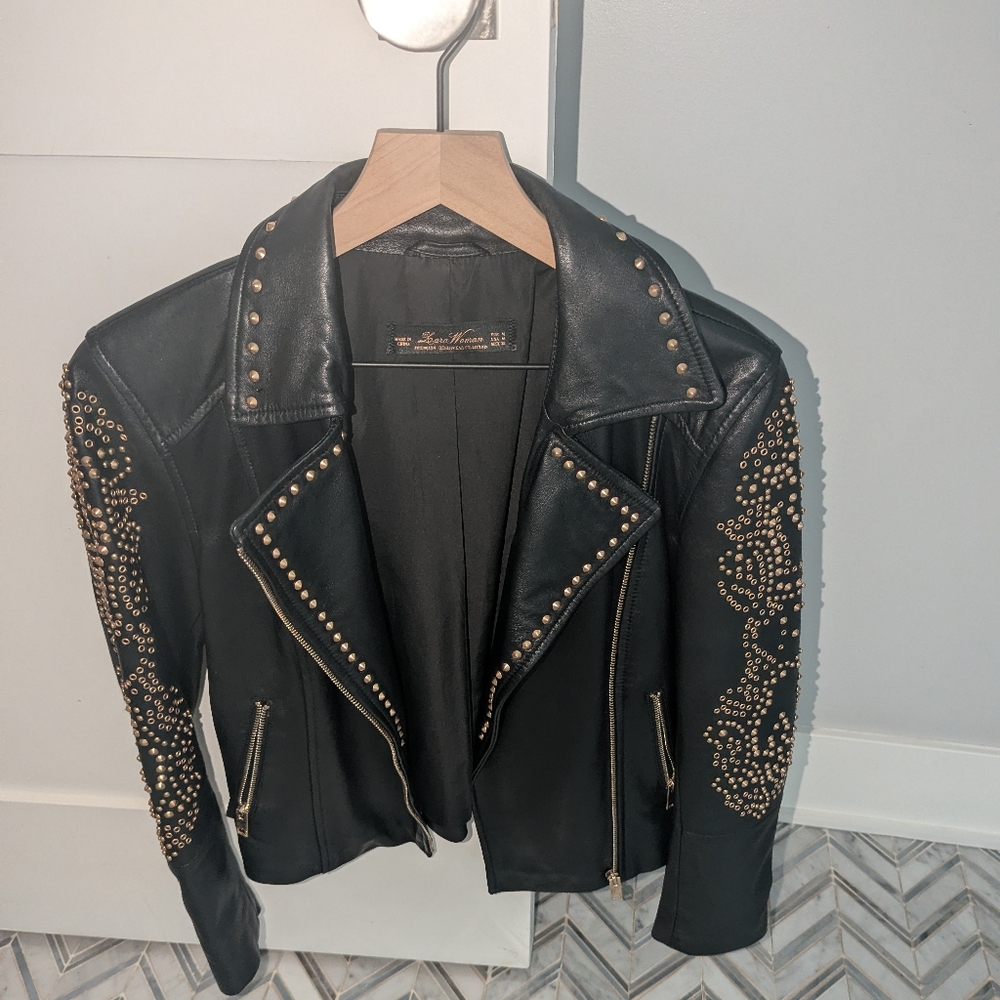 EUC Stunning 100% leather Studded Jacket Zara